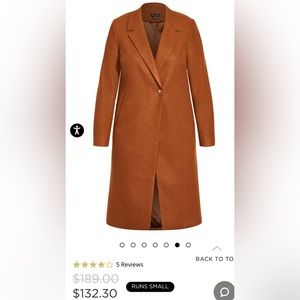 City Chic Pea Coat Plus Size Small/16 Ginger color BNWT